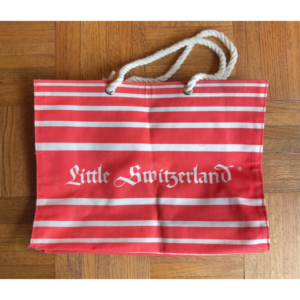 Vintage 1980s Little Switzerland Canvas Tote Bag Red and White Stripes Nautical